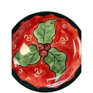 Studio 33 Christmas Holly Berry Ceramic Dinner Plate Red Green 11 Inch Holiday